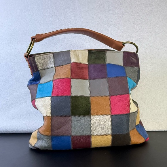 Suede and Leather Quilt Look Bag with Tan Leather Handle - Picture 1 of 7